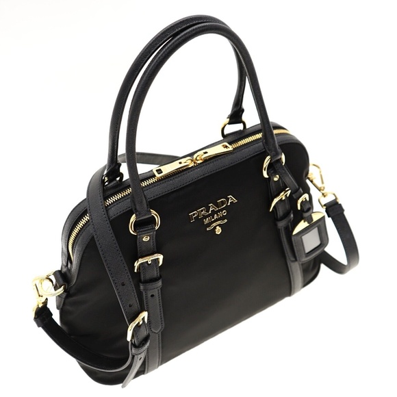 Prada Bauletto Dome Shoulder Bag Black Nylon New - Picture 4 of 8